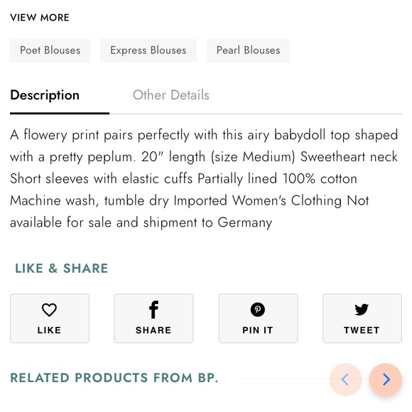 New BP Peplum Shirt Small - Picture 3 of 7